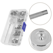 25-Set Heavy-Duty Metal Snap Buttons Kit with Punch Tool, Stainless Steel, Compatible with Coats, Bags, Leather, Canvas, Includes Storage Box