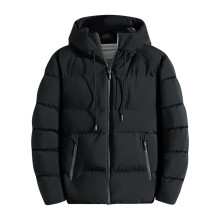 Jaqueta puffer curta masculina para trabalho, acolchoada, grossa, com capuz e zíper, manga comprida, ideal para o inverno.