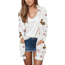 Oster-Cardigan für Damen, offener, leichter Freizeit-Cardigan mit Osterhasen-Print und Tasche