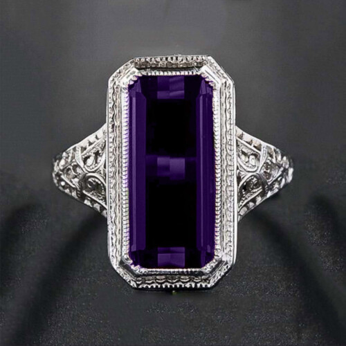 Clearance under $5 Women's Natural Emerald Large Rectangular Inlaid Zircon Ring Sz 7