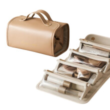 Waterdichte leren make-uptas 4-in-1 met 4 vakjes, wit