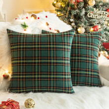 Weihnachtlicher Kissenbezug mit Karomuster, Tartan-Polyester, 45 x 45 cm