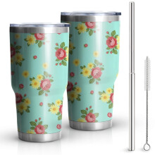 Bicchiere termico Pioneer Flower da 887 ml con stampa floreale, doppia parete con isolamento sottovuoto, coperchio a prova di perdite senza BPA e