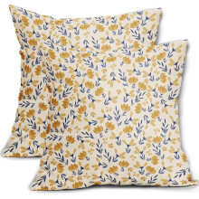 Capas de almofada florais em azul marinho e amarelo, 40x40 cm, conjunto de 2, estampa floral rústica vintage com flores pequenas, decoração para