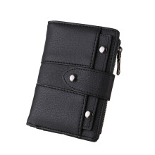 Kompaktní kožená peněženka na mince s okénkem na průkaz totožnosti a cestovním designem na zip pro ženy