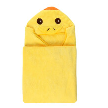 Worgeous Yellow Cartoon Coral Fleece Kids Bath Towel with Hood for Baby Use Keeps Warm After Bath