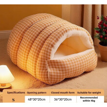 Casinha de inverno para gatos e cachorros de 4kg, fechada, segura, quente e com forro de veludo, ideal para o frio. Capa removível xadrez para os