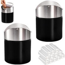 Lot de 2 mini poubelles de bureau avec couvercle basculant, en acier inoxydable brossé, format compact et moderne, idéales pour coiffeuse, bureau