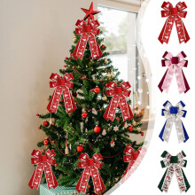Lazo navideño Wzzjkit - Lazo de terciopelo para corona de Navidad y San Valentín, adorno para la cima del árbol de Navidad, lazo para la