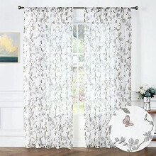 Floral Voile Curtains Grey Butterfly Print 54x84 Inch Set