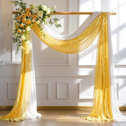 Vitt & champagnefärgat draperityg för bröllopsbåge, 2 st