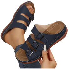 Sandali piatti da donna con supporto plantare, ciabatte ortopediche per fascite plantare, ciabatte morbide e ammortizzate – Blu navy, taglia 8.5
