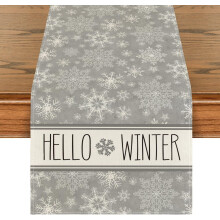 Weihnachtstischläufer 33 x 183 cm, Blumenmuster mit Schneeflocken und Beeren, Landhausstil-Küchen- und Esszimmerdekoration, für drinnen und