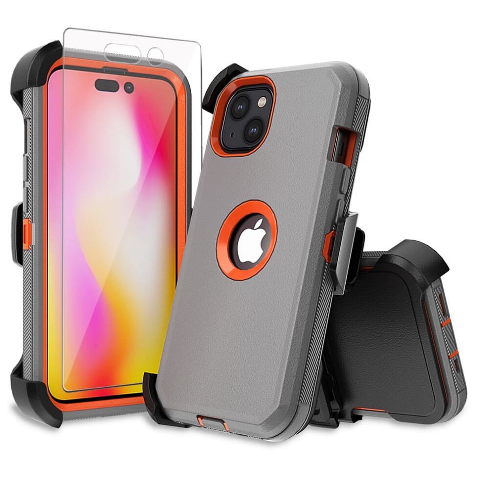 Xhy Iphone 14 Case With Belt Clip, Holster, Screen Protector – Military-Grade Shockproof Armor, Detachable, + Gray/Orange 9448990444281
