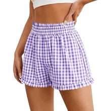 Shorts Boxer Femininos 2025 Verão Xadrez Pijama Relaxar Dormir Shorts Xadrez Y2K Calças de Praia, Liquidação por Tempo Limitado Menos de 10