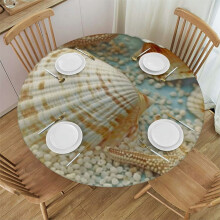 Nappe ronde à bordure élastique effet bois de plage, imperméable et lavable, motif étoile de mer, convient aux tables de 122 cm (48 pouces),