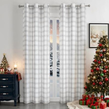 Gingham Plaid Buffalo Check Curtains 40"x95" (2 Panels), Rustic Farmhouse Grommet Drapes for Bedroom & Living Room, Black
