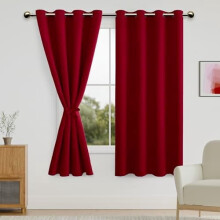 Blackout Curtains with Tiebacks – Christmas Thermal Insulated Grommet Curtains, Burgundy, 52x63", Set of 2, Compatible with standard rods