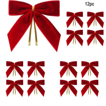 12 kleine Samt-Weihnachtsschleifen für Bäume, Kränze, Geschenke