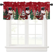 Cantonnière bonhomme de neige de Noël, 137 x 46 cm, motif flocons de neige rouges, passe-tringle, compatible avec les tringles standard