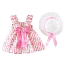 Baby Sløjfe Børn Piger Ruched Hat Prinsesse Vandmelon Kjole Blomstertøj Småbørn Piger Kjole & Nederdel Til 18-24 Måneder