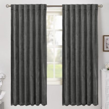 Šedé sametové zatemňovací závěsy 52x72", termoizolační, měkké, zadní poutko a kapsa na tyč, 2 panely, kompatibilní se standardními