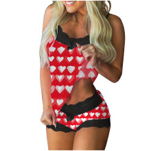 Damen-Pyjama-Set zum Valentinstag: Ärmelloses Tanktop mit Spitzensaum und Shorts – Verführerisches Homewear-Set (Größen S-2XL)