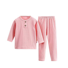 Kinderkleding voor jongens en meisjes, herfst/winter pyjama set, baby- en kinderkleding, effen kleur, gestreepte loungewear, huispak, roze