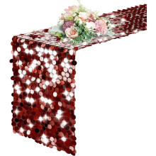 Camino de mesa de lentejuelas color burdeos de 30 x 274 cm, centro de mesa rectangular brillante para bodas, cumpleaños y banquetes – Compatible
