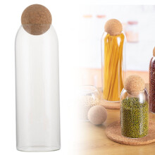 Glazen voorraadpot van 1500 ml met kurkstop en luchtdicht houten deksel – voor eten, koffie, snoep, als badkamerorganizer – past bij elk interieur