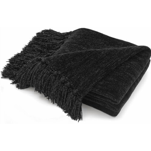Coperta in ciniglia morbida e accogliente con frange, 60" x 80"