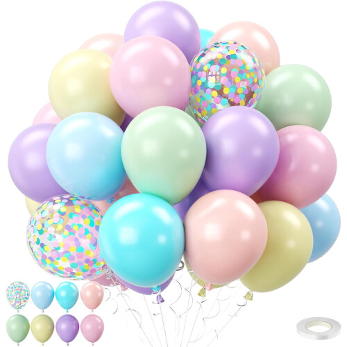 Balões de látex natural de 12 polegadas em tons pastel, compatíveis com hélio.