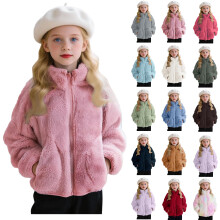Boys Girls Winter Warm Fleece Coat Zip Up Jacket Outerwear with Pockets Cute Solid Hoodless Jacket Stand-up Colla