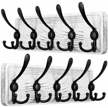 Porte-manteau mural rustique en pin avec 10 crochets triples