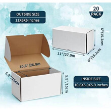 11x6x6 Shipping Boxes for Small Business 20 PACK, White Corrugated Cardboard Mailer Boxes for Packing Mailing
