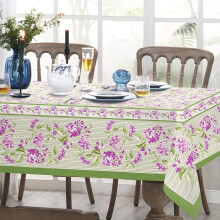 Lilac Purple Floral Tablecloth 60x102", Country French Fabric Table Cover for Kitchen, Weddings, Outdoor Picnics
