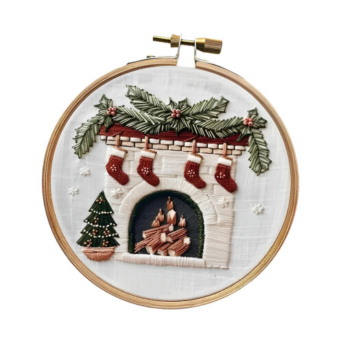 Christmas Embroidery Kit Christmas Pattern DIY Needlepoint Set with Instructions Fireplace