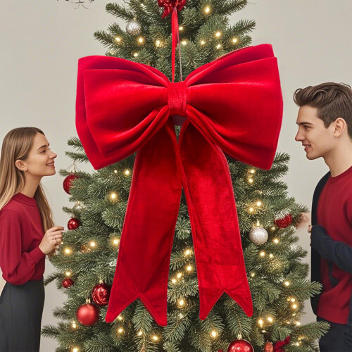 Extra grote rode flanellen kerststrik 24,8 inch