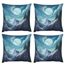 Ensemble de housses de coussin en lin 50 x 50 cm « Loup hurlant et pleine lune »
