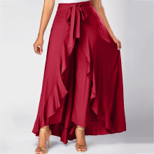 Jupe-culotte longue à taille haute, style hakama décontracté, avec nœud en feuille irrégulier, en solde.