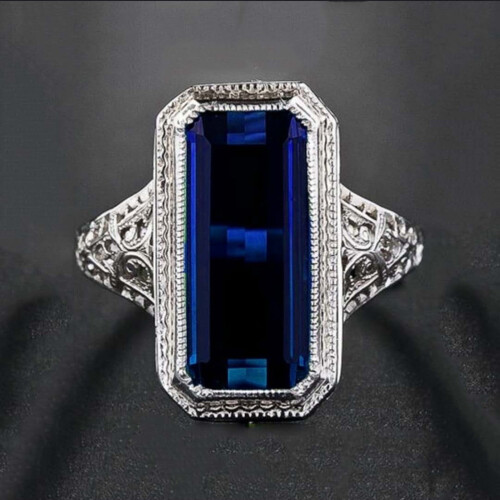 Clearance under $5 Women's Natural Emerald Large Rectangular Inlaid Zircon Ring Sz 6