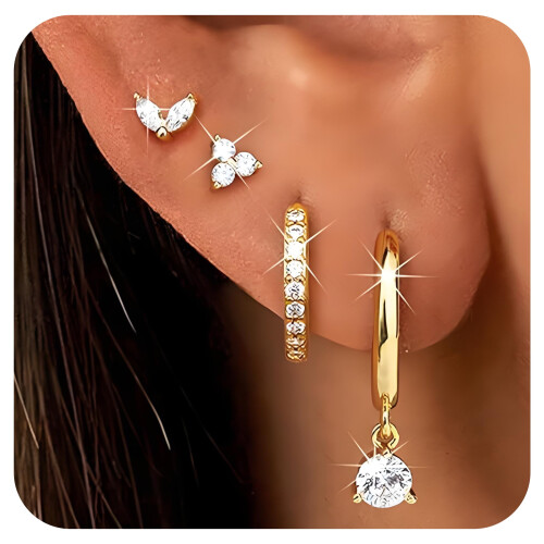 DESIGNICE copper stud earring set for women, 4 pcs