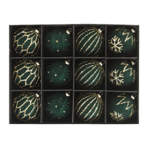 12 Pack Velvet Christmas Ornaments, 80mm White & Green Balls