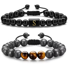 Perlenarmband für Herren: 8 mm Tigerauge & Lavastein, verstellbar, Stressabbau, Yoga, gegen Angstzustände – passend zum Obsidian-Stil