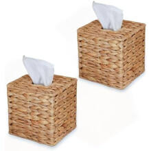 Boîte à mouchoirs en jacinthe d'eau, osier naturel, lot de 2