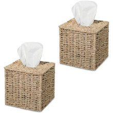 Boîte à mouchoirs en jonc de mer, style bohème rustique naturel, lot de 2