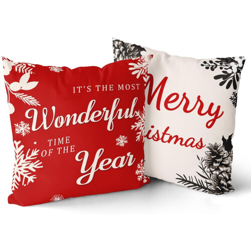 Capas de Almofada Vermelhas de Natal 45x45cm, Conjunto de 2