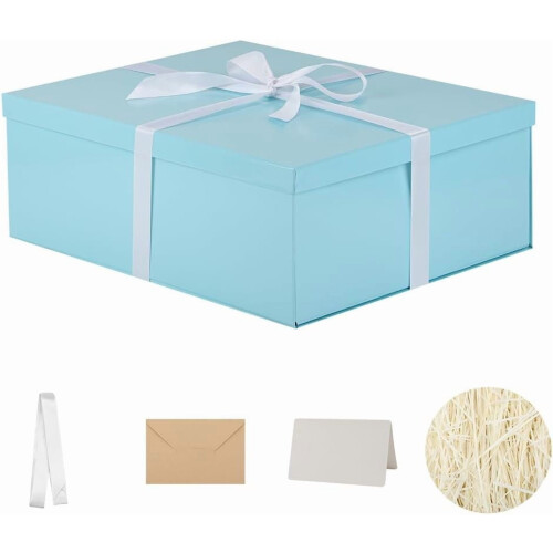 Extra stor blå presentask med lock 43x33x14 cm