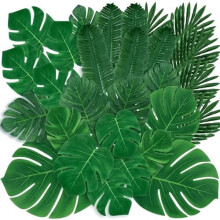 34 stk. tropiske palme- og monsterablader med stilker
