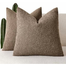 Lot de 2 housses de coussin texturées bouclées 45 x 45 cm, marron clair uni, housses de coussin décoratives confortables pour canapé, fauteuil,